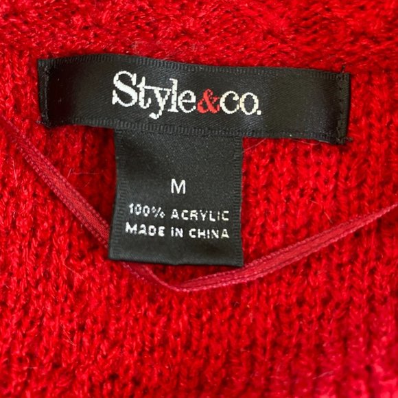 Style & Co Womens Red Cowl Neck Waffle Knit Tunic Size M with Pockets Coastal - Picture 3 of 10